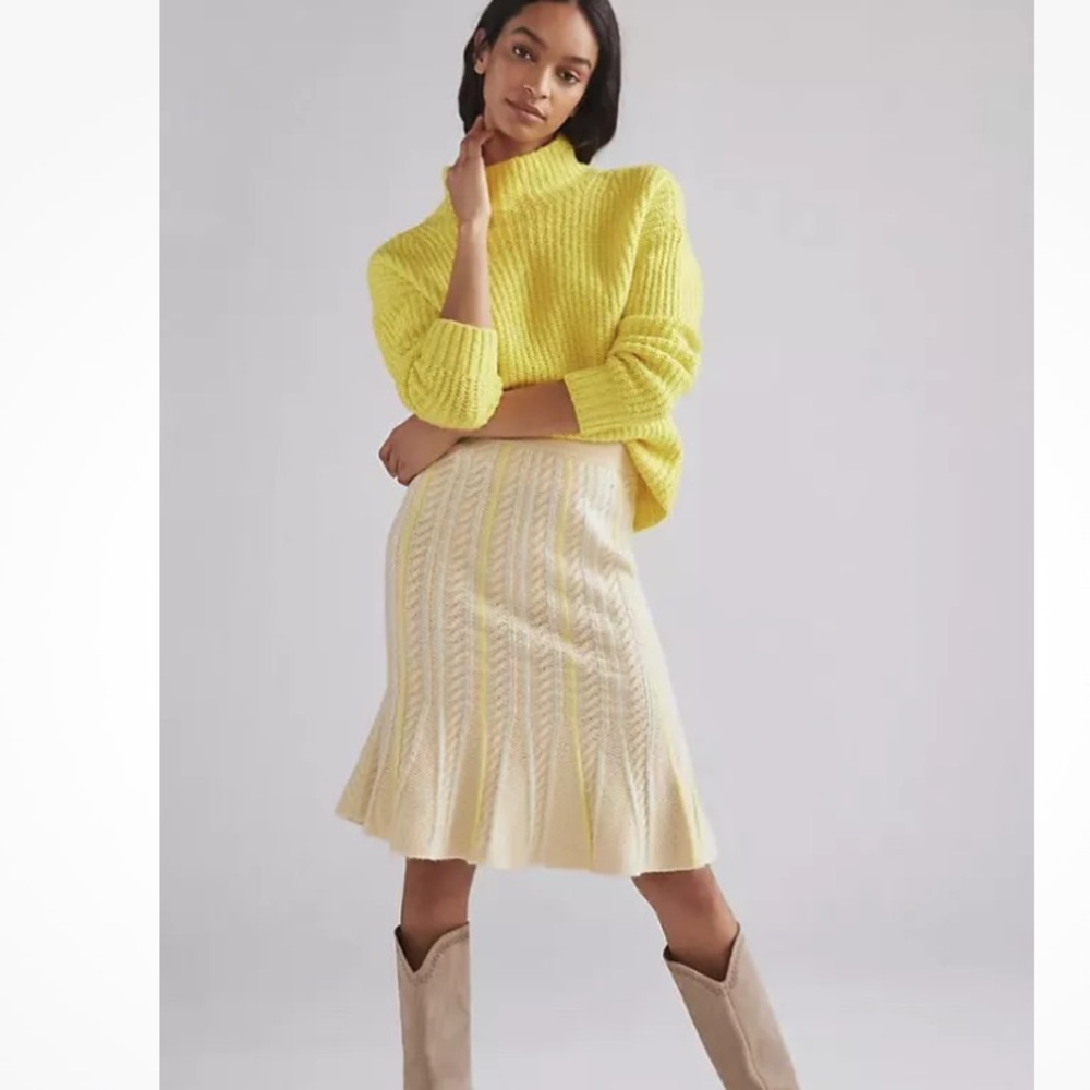 Anthropologie Yellow Sweater and Cream Skirt